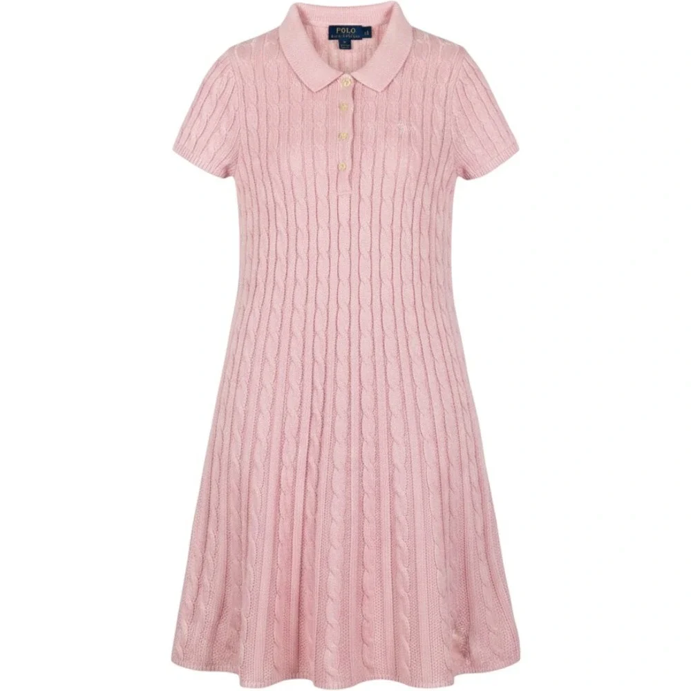 NWT Polo Ralph Lauren Girls Pink Cable Knit Polo Dress Size L 12-14 NWT 3139003
